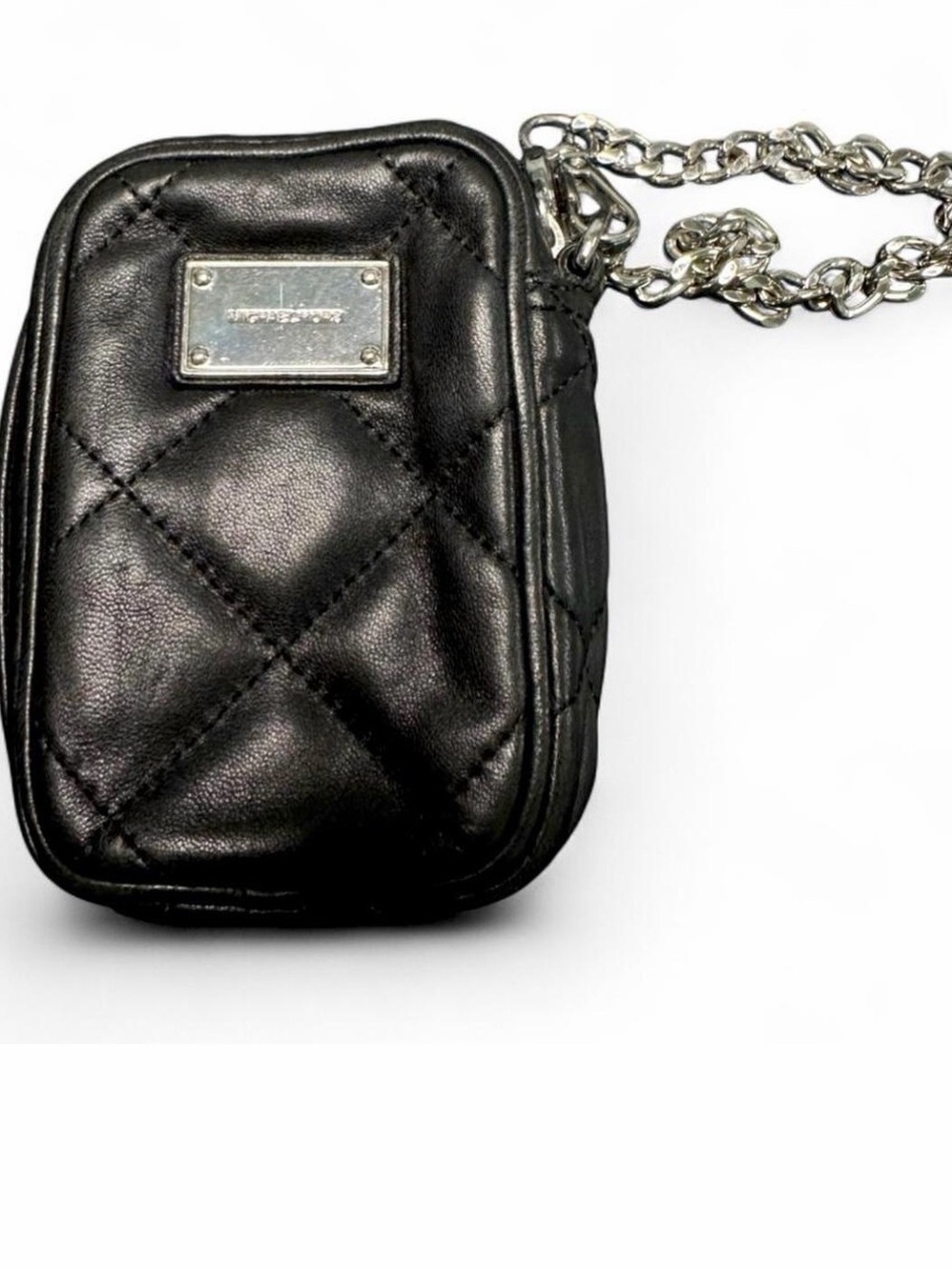 Michael Kors Black Quilted Leather Chain Wristlet Coin Purse